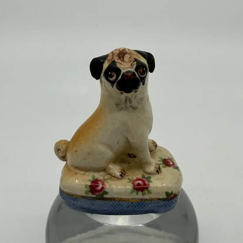 Vintage Basil Matthews Pug Dog on Pillow Figurine 2.5”