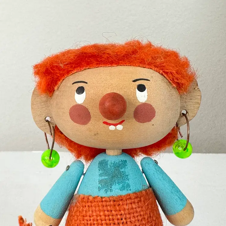 Rare Vtg 60s Ljungstroms Butticki Sweden Tomte Figure Troll W/Tail Glow Earrings