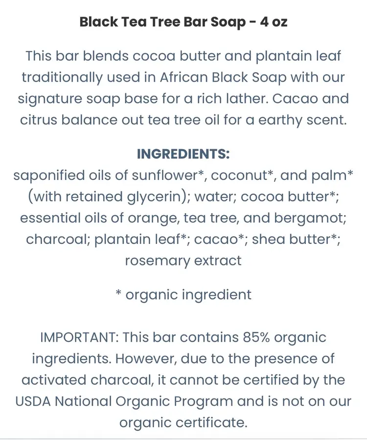 Handmade Organic Soap – Tea Tree Charcoal