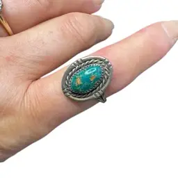 Sterling Silver Green Turquiose Navajo Ring 6.5 Tested
