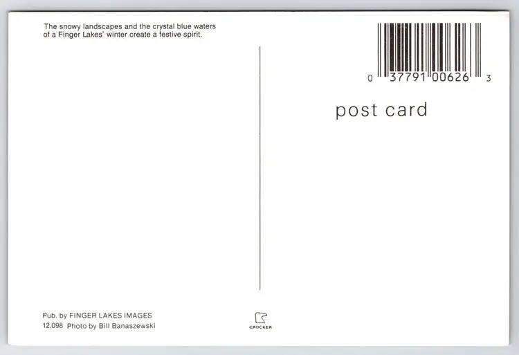 Postcard Winter in the Finger Lakes Night Stars Reflected in Frozen Lake Snowy Scene - 12894