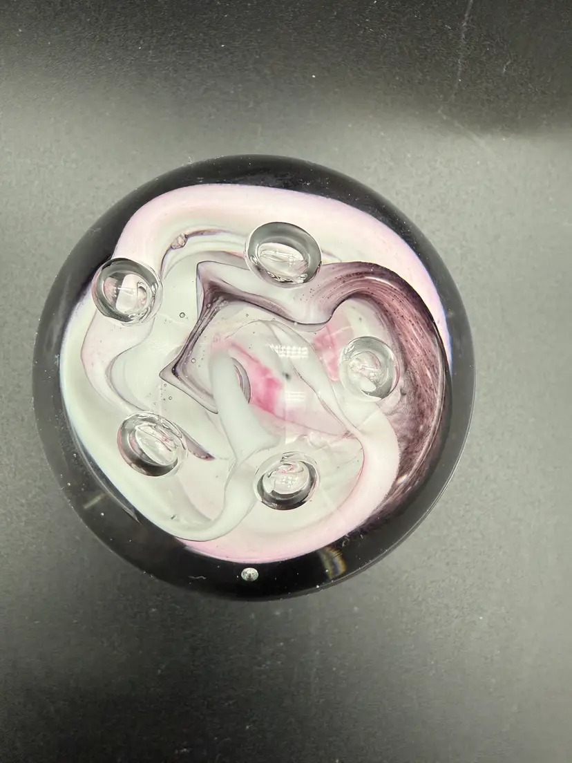 Dynasty Gallery Pink Purple White Swirl Controlled Bubble Paperweight