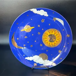CELESTIAL DEPT DEPARTMENT 56 DPT2 SKY BLUE DINNER PLATE 10.25" SUN MOON STARS PLANET CLOUD