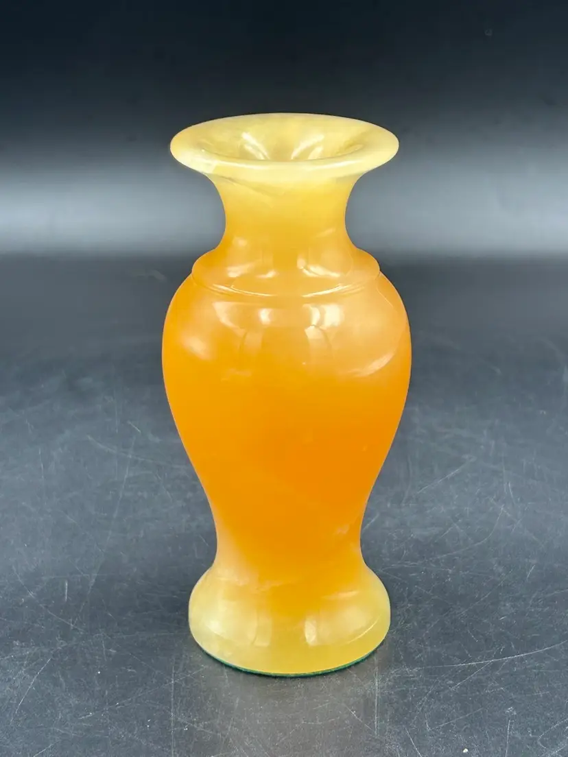 Vintage Handmade Onyx Flower Vase- Egyptian Alabaster Butterscotch Color