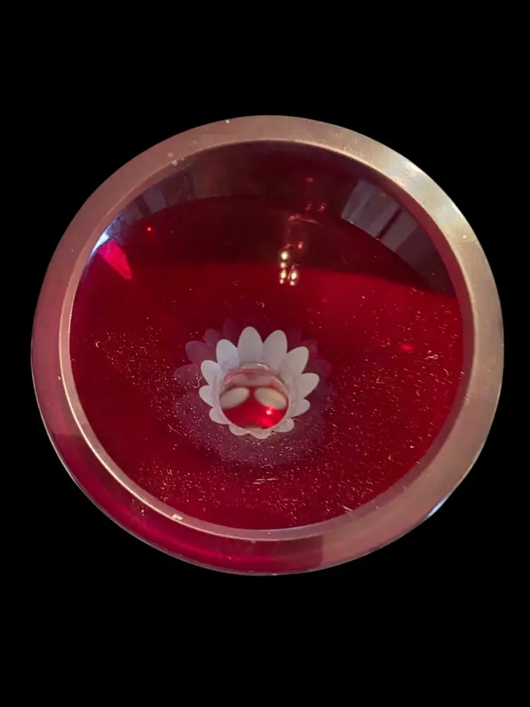 Ruby Red Coin Dot Red To Clear Hand Cut Crystal Vase 7 1/4" Made in Poland