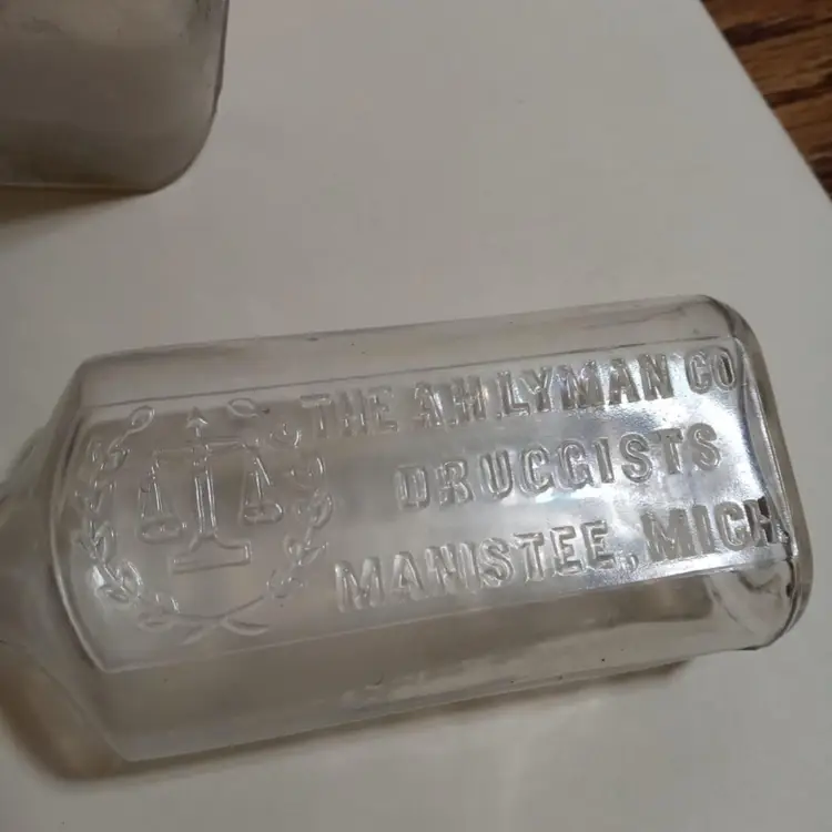 Antique Quake Druggist Apotheosis Pharmacy Glass Bottles 3 Bottles