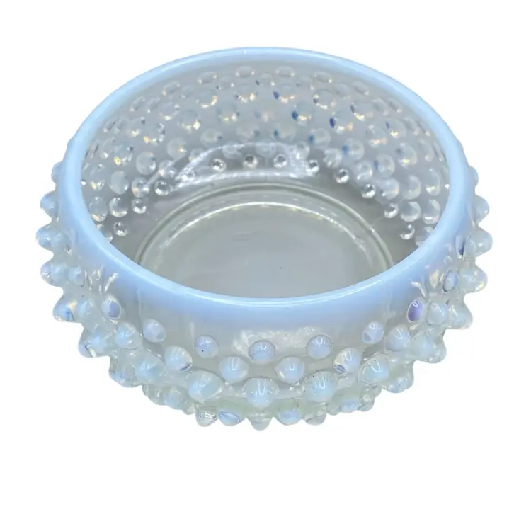 Fenton Hobnail French Opalescent Powder Dish Early Wooden Lid 1930-1940s Cottage Vanity READ