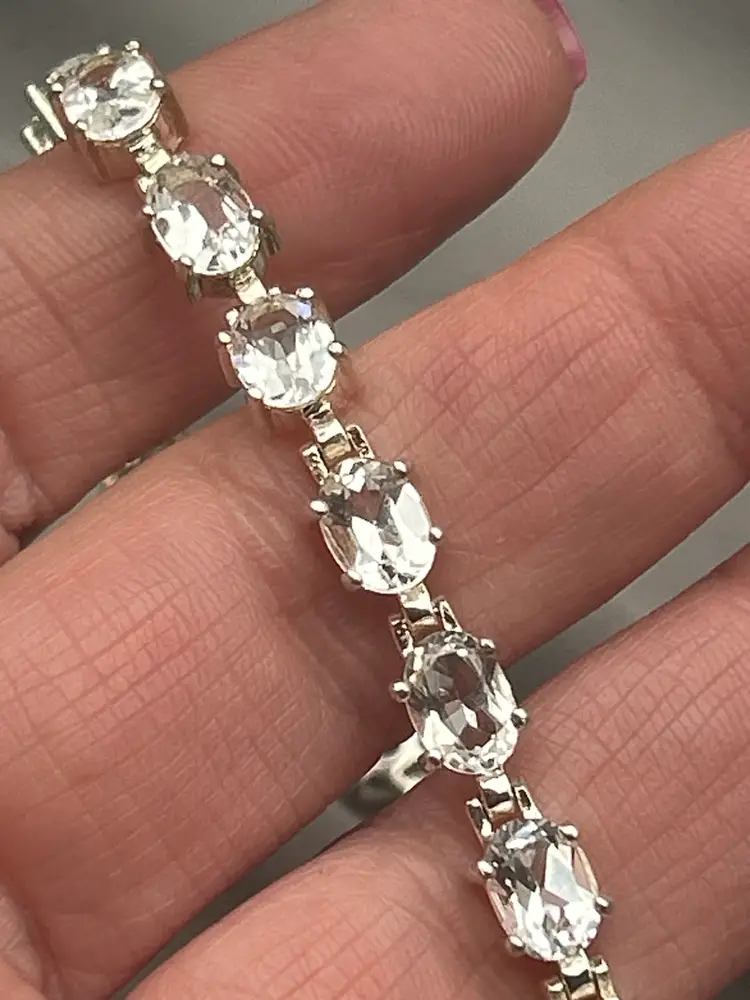 Promise. Collection Italian 925 Sterling Silver Oval White Gemstone Tennis Bracelet 8” – Presidium Tested | 17.7g
