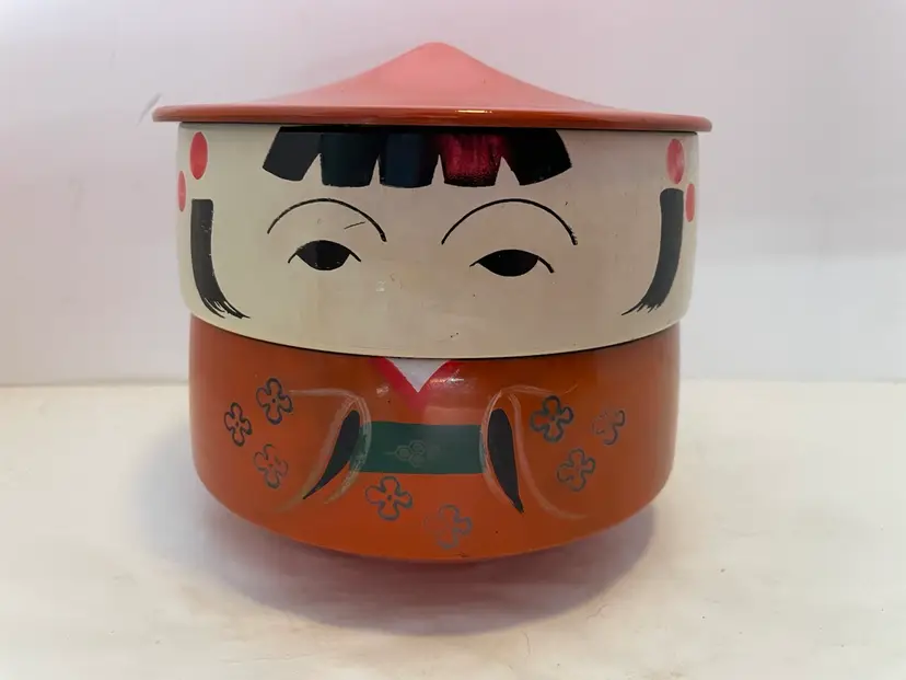 VTG Otagiri Stacking Box Trinket Snack Set Asian Girl Kokeshi Geisha Lacquer