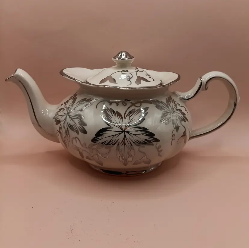 Elegant Price Bros Cream and Silver Teapot Vintage #946