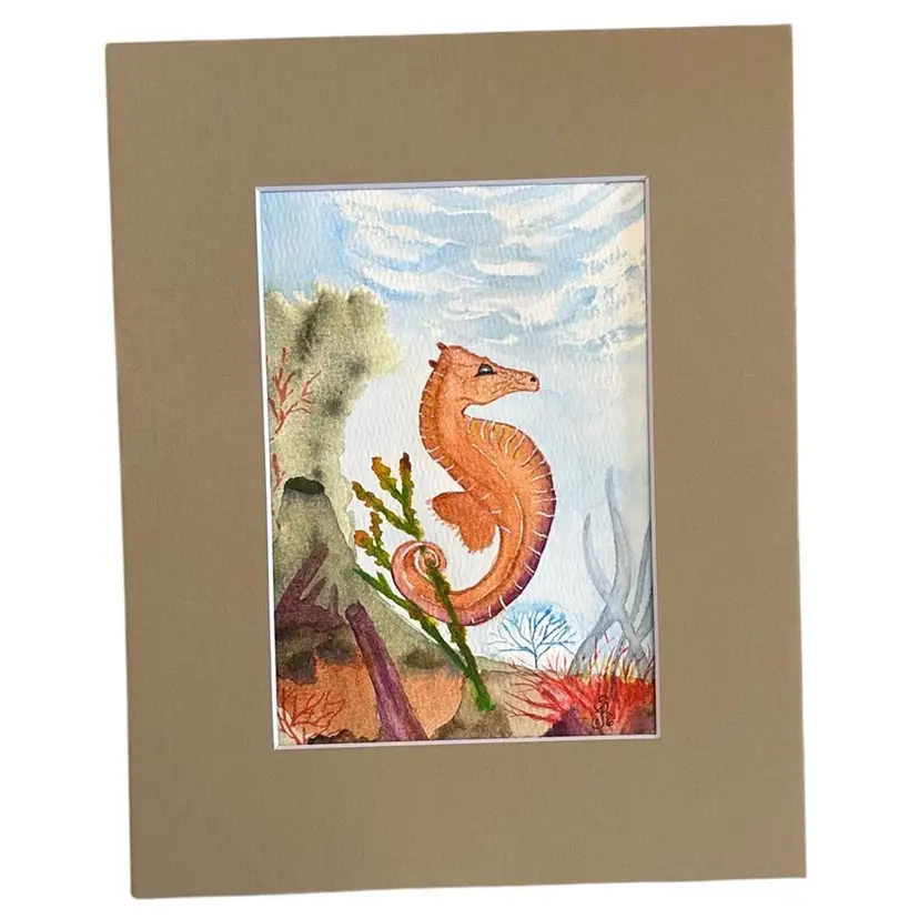 Original Watercolor Seahorse 5 X 7” In 8 X 10” Matte