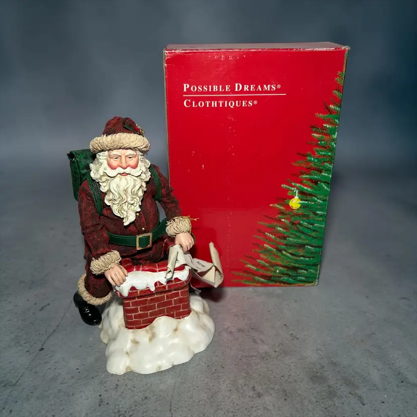 Clothtique Santa "December Descent" Santa & Chimney 713188 -1999 With Box