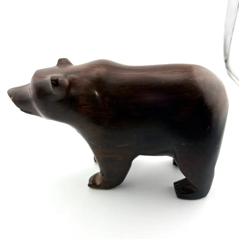 Vintage Hand Carved Wooden Bear Made In Mexico 6.5” Long x 4” Tall x 2” Wide