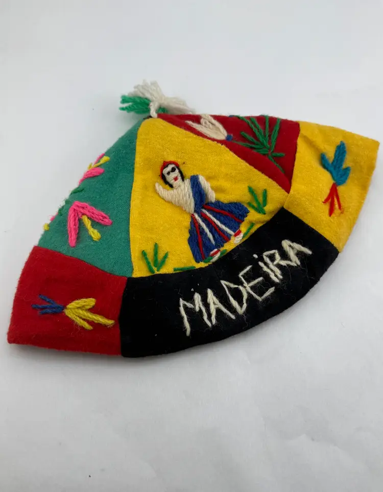 Rare Vintage Madeira Portugal Folk Art Embroidered Travel Souvenir Hat Beanie