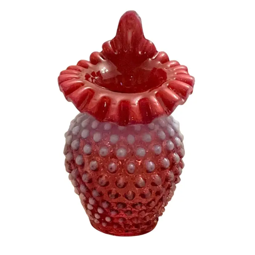 Fenton Cranberry Opal Hobnail Jack In The Pulpit Vase 7” X 4 1/4” (1982-Not In Line)