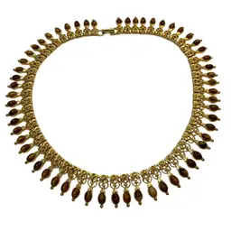Vintage Tiger Eye Gold Tone & Gemstone Choker Necklace 15" Etruscan Revival