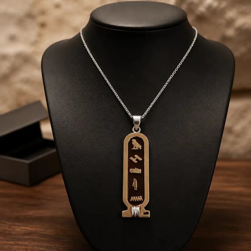 Vintage 925 Sterling Silver Egyptian Revival Cartouche Pendant, 2"
