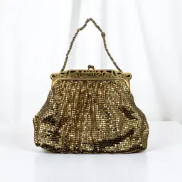 Vintage Whiting & Davis Gold Mesh Clutch with Filigree Frame and Satin Lining | Evening Purse Mid Century Bag for Weddings or Collectors