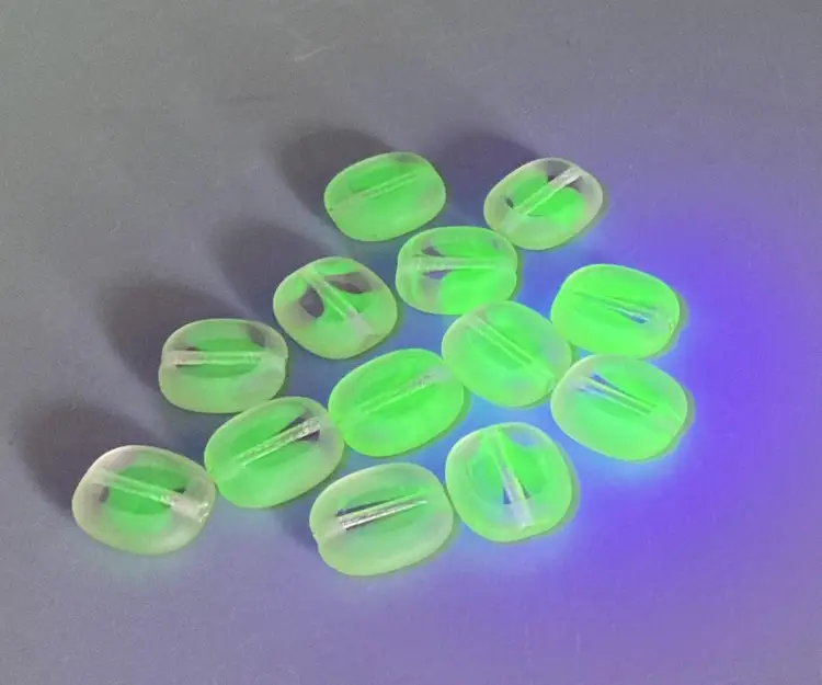 12 VTG Pink & Green Oval Melon-like Glass Beads 14mm