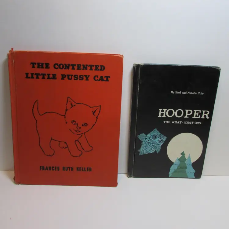 lot of 3 vintage children's books Contented Little Cat, Man Who Lost His Head, Hooper What What Owl Halloween decor paper crafting