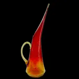 Vintage 1970's Kanawha Crackle Glass Amberina Red Yellow IT GLOWS cadmium Vase