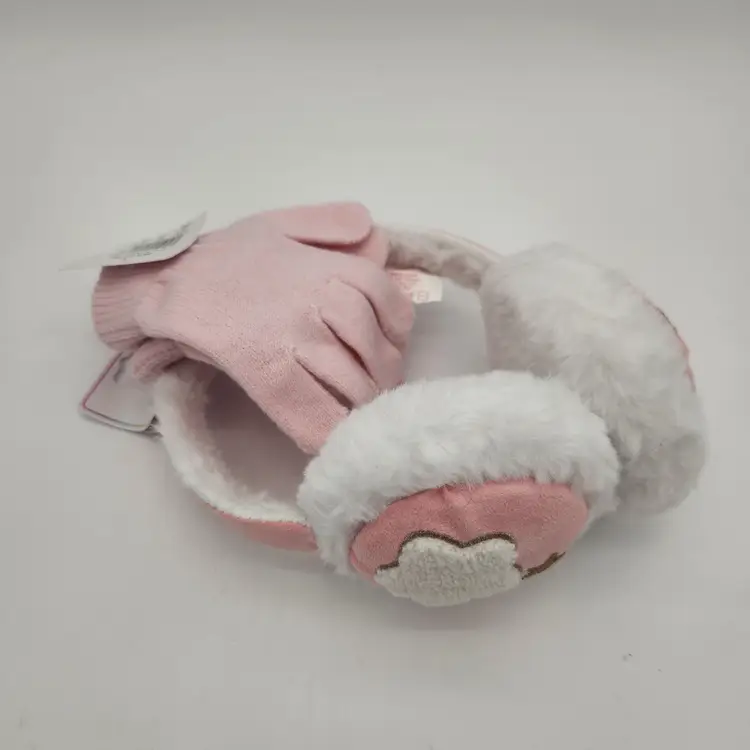 NWT Rainbow Sugar Fashion Star Faux Fur Earmuffs & Stretch Pink Gloves One Size