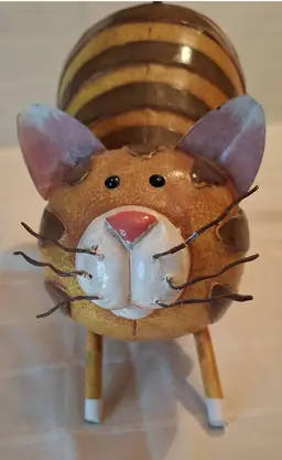 Resin and Metal Tabby Cat with Metal Legs