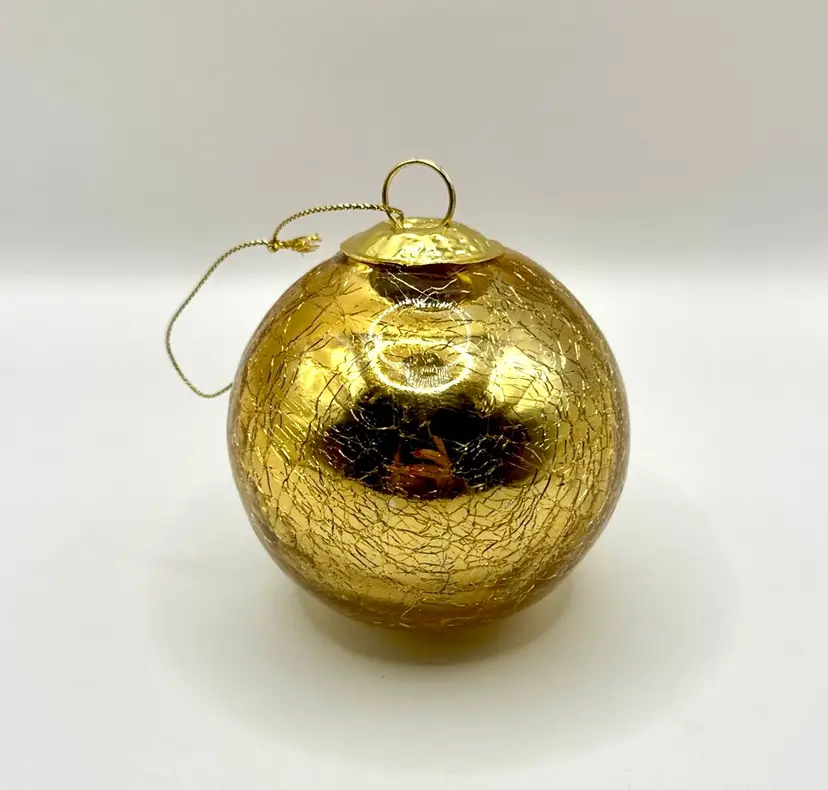 Vintage Christmas Gold Crackle Glass Ornament, Kugel Style, Unbranded