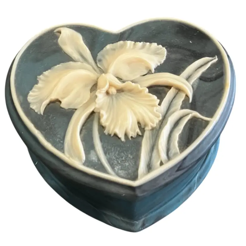 7”x3” Floral Design Blue Incolay Jewelry Box