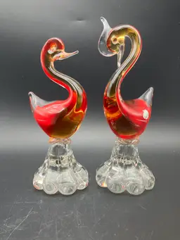 BIN - Pair Of Art Glass Birds Possibly Murano