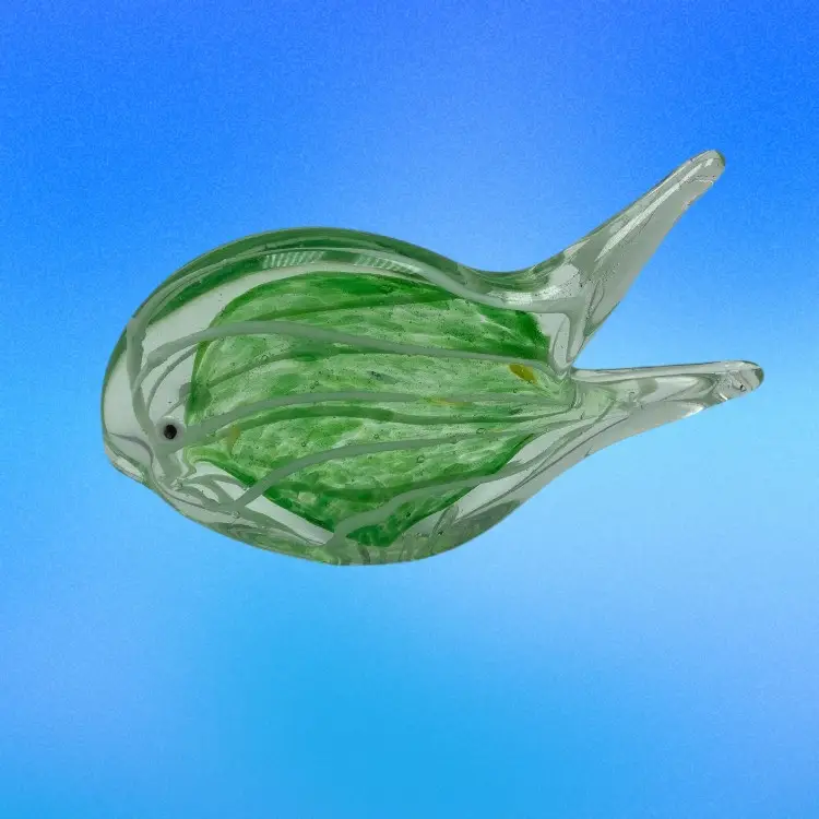Art Blown glass Paperweight Green Fish Vintage