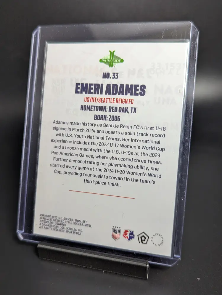 2025 Parkside NWSL/USWNT Club and Country Shimmer Foil Emari Adames Seattle Reign