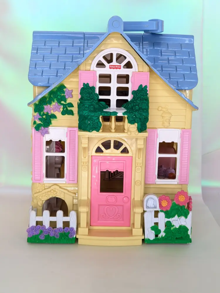 Fisher Price Sweet Streets Country Cottage Dollhouse & Bed 2000 Carry-along miniature loving family House Vintage Collectible toys