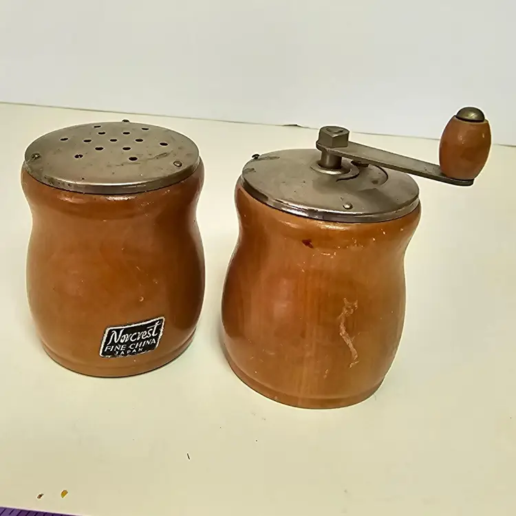 Vintage Wood Shaker Set. Marked Norcross Fine China Japan