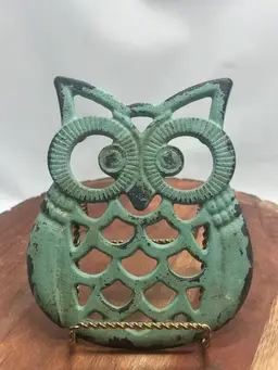 Cast Iron OWL Trivet Distressed Green Wall Decor