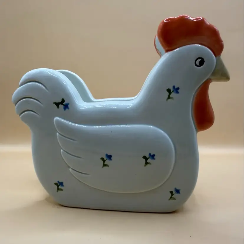 Otagiri Japan Robins Egg Blue Floral Rooster Napkin Holder 6x5.25”