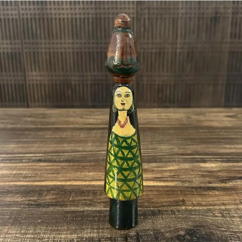 Vintage Egyptian Folk Art Wooden Spool Doll Figure