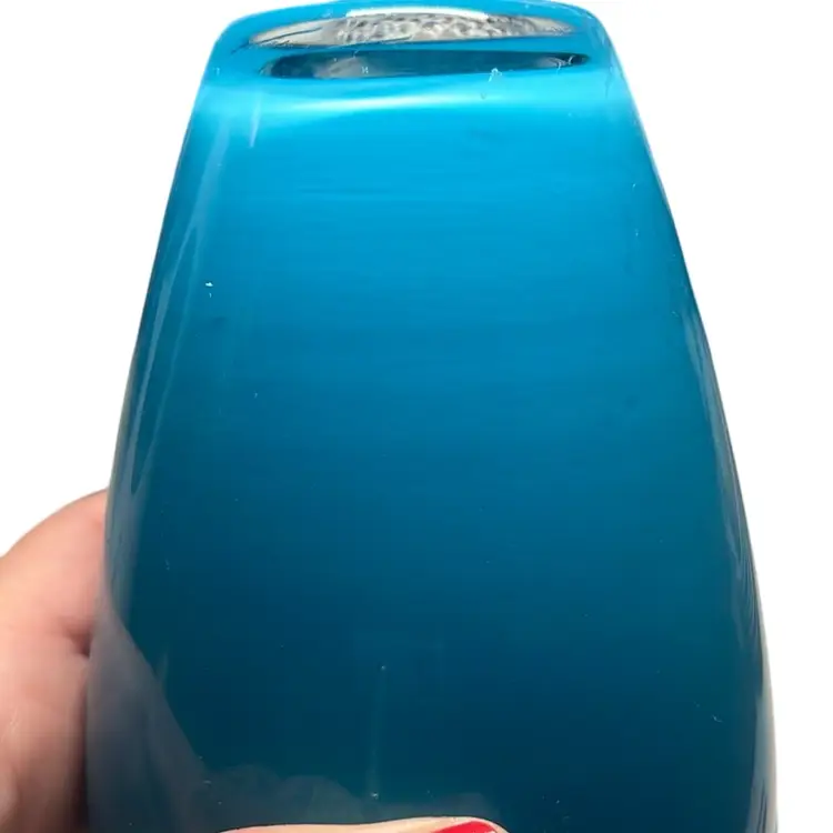 2 Blown Glass (Robin Egg Blue) Tumblers With Clear Bottom.