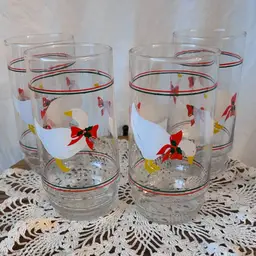 SET OF 4 VINTAGE INDIANA GLASS CO CHRISTMAS GEESE TUMBLERS 1980s