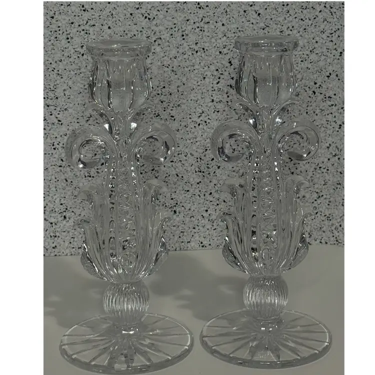 Gusevsky Russian Handmade Lead Crystal Candle Holders – 24% PbO (Pair, 9”)