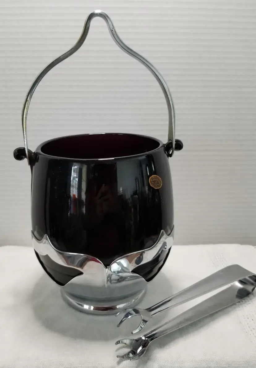 Vintage Farber Bros and Cambridge Glass Tally Ho Amethyst Ice Bucket