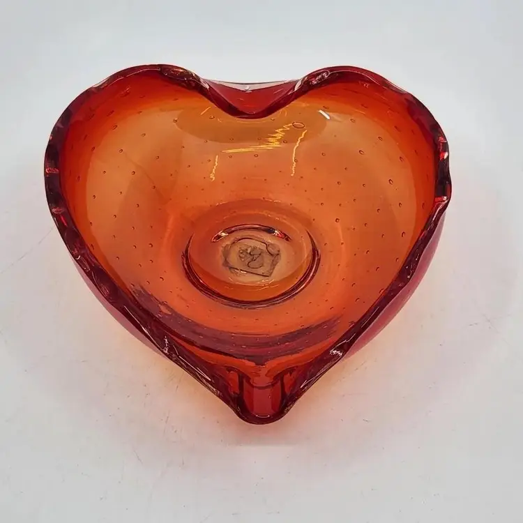 Vintage Brinns Japan Amberina Red-Orange Teardrop Art Glass Candy Dish Bowl