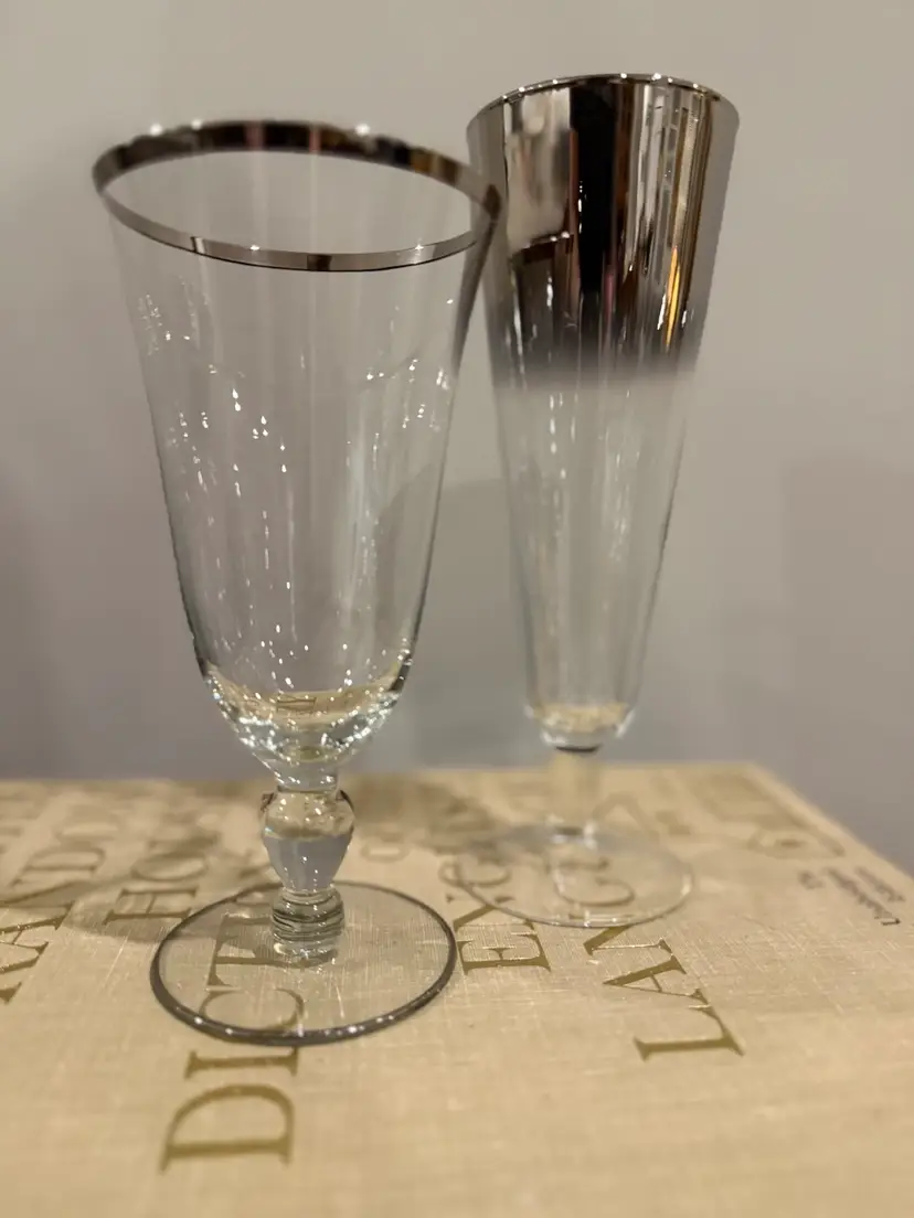 Vintage Mid-Century Modern Silver Rim and Silver Fade Ombre Pilsner Glasses - Set of 2