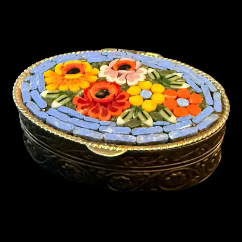 Micro Mosaic Floral Pill Box Trinket 2”
