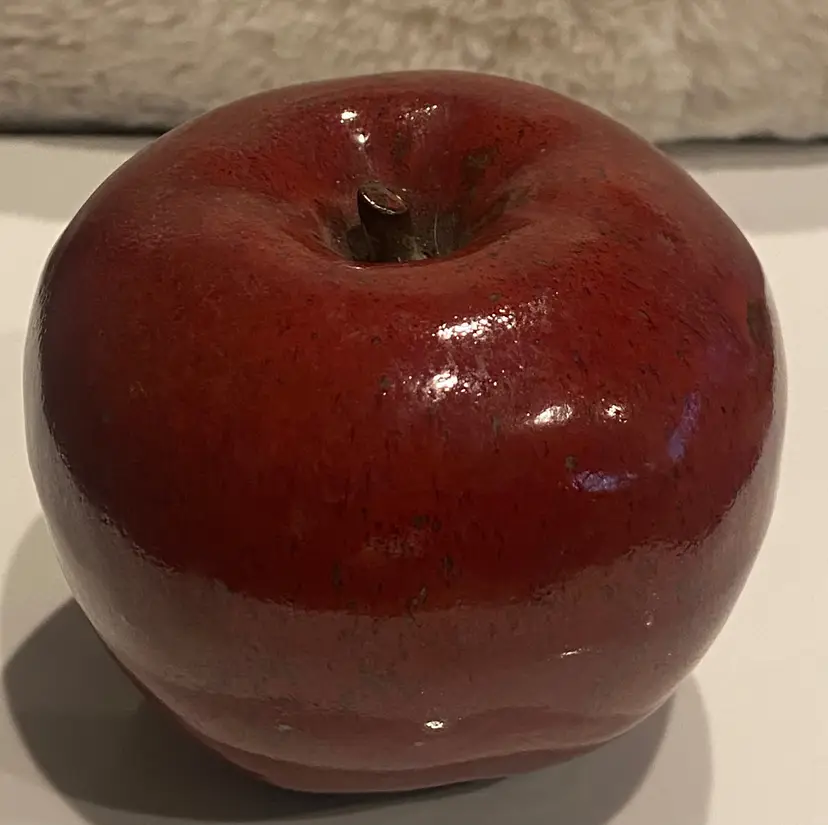 Red Glazed Cement Apple Paper Weight, 3.5" Tall, 4" Wide