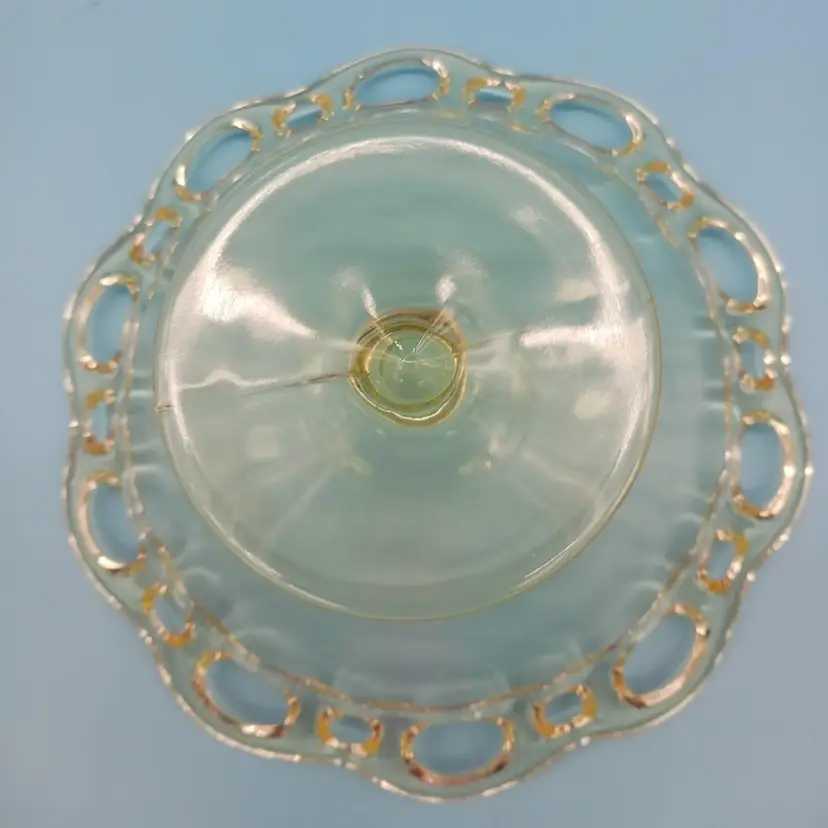 Vintage Lancaster Imperial Yellow Glass Open Lace Footed Candy Dish.