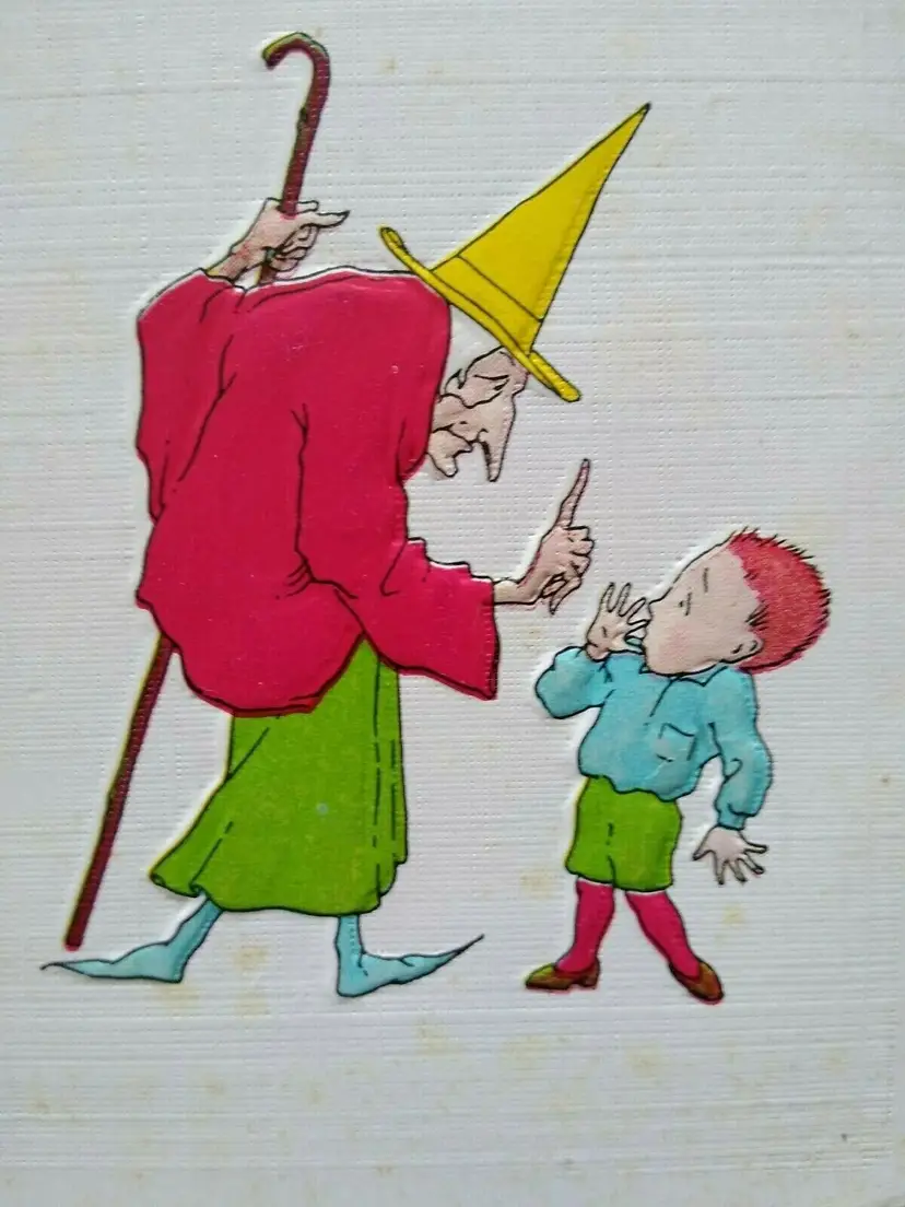 Fantasy Halloween Postcard Angry Witch Pink Of Perfection Unused Series 6929