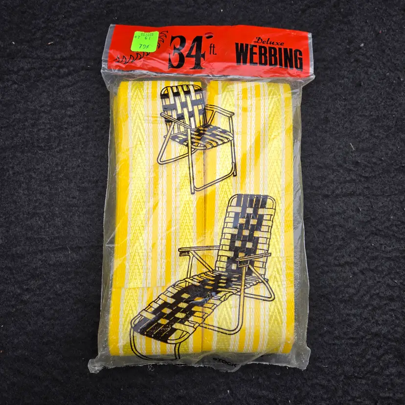 Retro Lawn Chair Webbing 34' (set of2) 2¼” Wide Yellow with White Stripes New Unopened Original Package Vintage