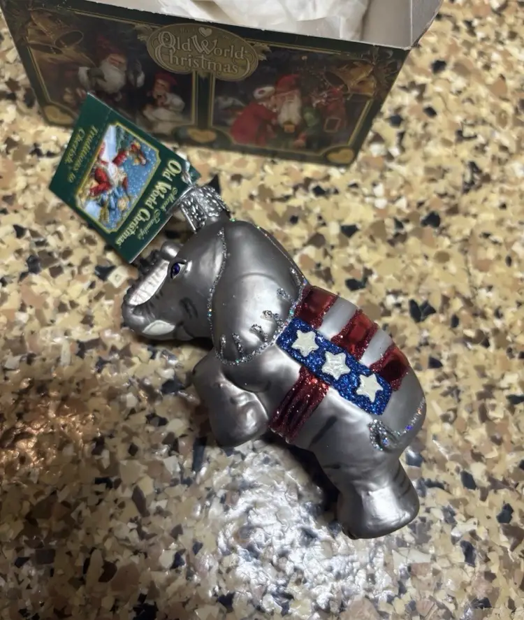 NEW Old World Christmas Republican Elephant Glass Ornament With Box (D1)