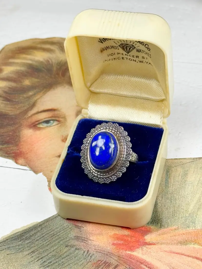 Sterling Silver Chunky Lapis Ring Size 8